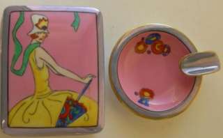 VINTAGE NORITAKE DECO LUSTREWARE FLAPPER CIGARETTE BOX & ASHTRAY 