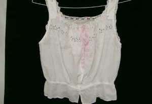 Vintage White Cotton Camisole With Floral Embroidery Design  
