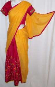Dark Pink Yellow Cotton Emb Indian Lengha Choli Sari Skirt Belly Dance 