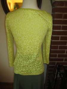   Sunny Yellow and White Lace Trimmed Sheer Scoop Neck Top M  