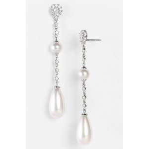  Majorica Pearl & Cubic Zirconia Linear Earrings Jewelry