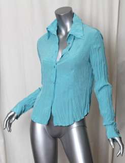   CAVALLI Womens Powder Blue Button Down Crinkle Shirt Blouse Top M/42