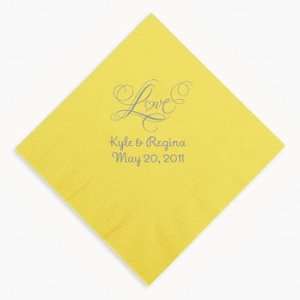 Personalized Silver Love Beverage Napkins   Yellow   Tableware 