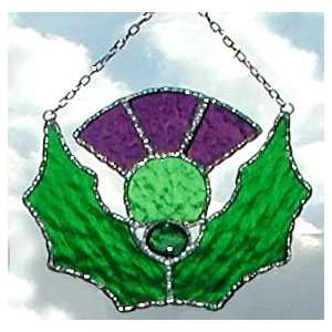 Scottish Thistle Stained Glass Sun Catcher   4 1/2 x 5