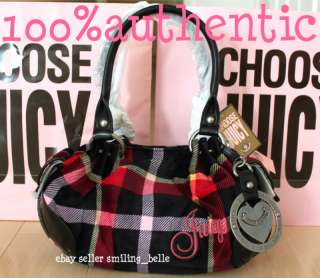   couture red plaid w/heart charm baby fluffy satchel bag purse  