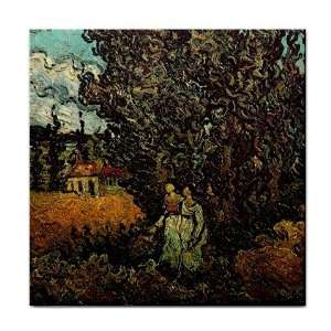  Cypresses and Two Women By Vincent Van Gogh Tile Trivet 