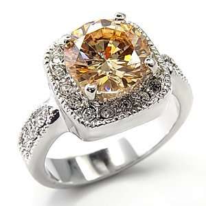  Champagne Round Solitaire Pave Sides CZ Ring Jewelry