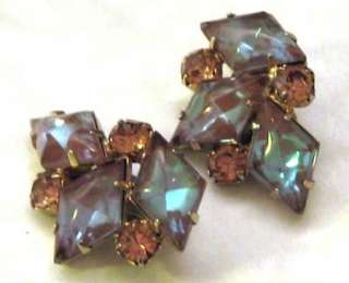 Rare SAPHIRET ART GLASS Rhinestone Earrings VINTAGE Costume Jewelry 3 
