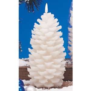   White Pine Cone Shaped Christmas Candles 7.5   Evergreen Fir Scented