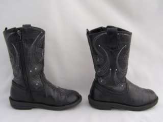 Girl’s 12M Cowboy Place Boots Black Silver Hearts & Stitching 