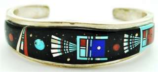 Navajo Multi Stone Inlay Night Sky Sterling Silver Cuff Bracelet 