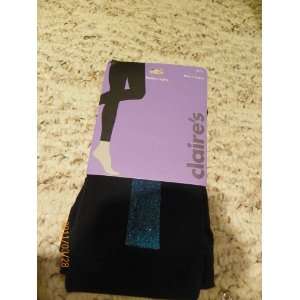  Claires Girls black & glitter blue Footless Tights, Size 