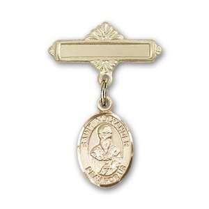   Gold Baby Badge with St. Alexander Sauli Charm and Polished Badge Pin