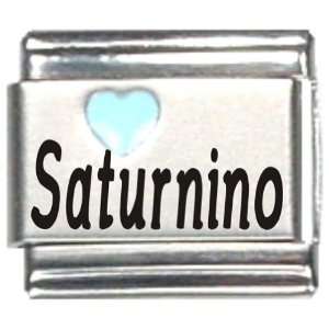  Saturnino Light Blue Heart Laser Name Italian Charm Link 