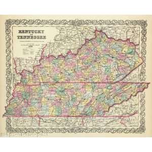   KENTUCKY (KY) & TENNESSEE (TN) BY J.H. COLTON 1856 MAP