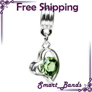 Silver HEART pendant crystal bead for European bracelet charm free 