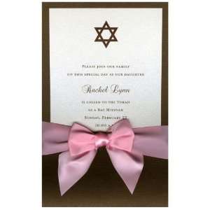  Star of David on Ivory with Pink Bow Invitations