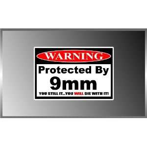  PRO GUN Warning Protected By 9mm GUN Decal Bumper Sticker 