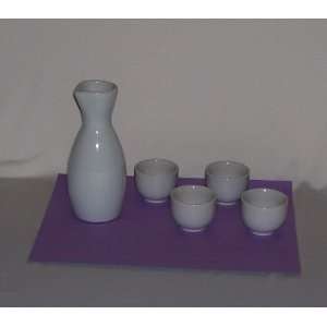  Sake Set White Porcelain Bottle & 4 Cups