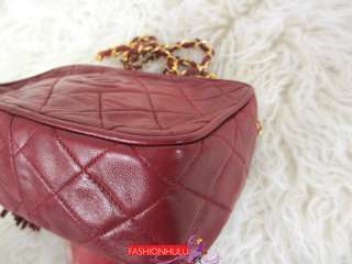 Authentic CHANEL Dark Red Vintage Camera Tassel Shoulder Bag  