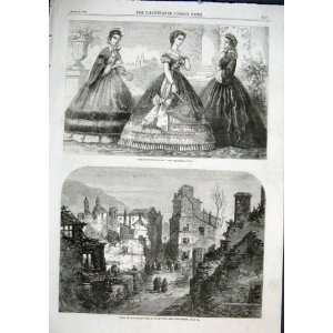  Fire At Falmouth Antique Print 1862 May Fashions Paris 