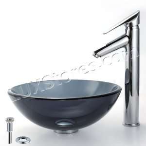 Clear Black Glass Vessel Sink and Decus Faucet C GV 104 12mm 1800CH 