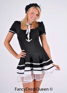 Womens Royal Blue/Black/Navy Sailor Fancy Dress Costume Girl Outfit