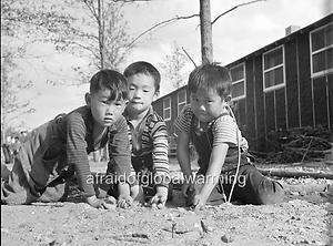 Photo 1942 Arkansas Japanese Detention Center   Boys Playing Marbles 