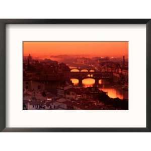 High Angle View of Arno River and Ponte Vecchio at Sunset, Florence 