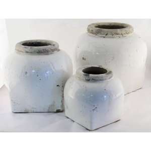  French Country Rustic White Ceramic Jar  Large