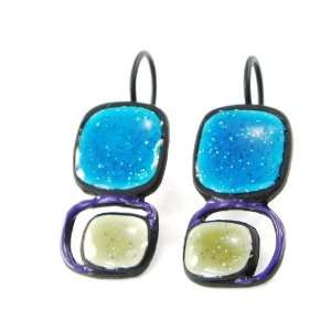   Earrings / dormeuses french touch Coloriage blue green. Jewelry