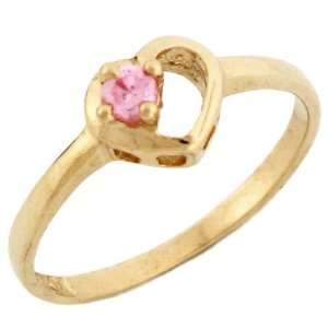  10k Yellow Gold October Birthstone Pink CZ Heart Baby Ring 