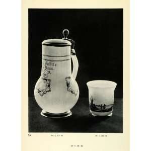  1939 Print Antique Milch Glass Tankard Beer Stein Floral 