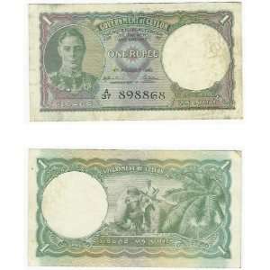  Ceylon 1943 1 Rupee, straight edges, Pick 34 Everything 