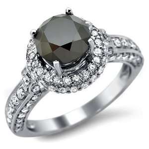   70ct Black Round Diamond Engagement Ring 14k White Gold Jewelry