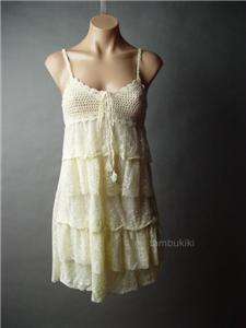 CROCHET Tiered Embroidered Lace Romantic fp Dress S  