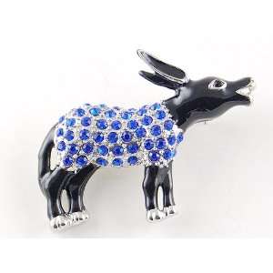   Blue Crystal Rhinestone Democrat Black Enamel Donkey Symbol Pin Brooch