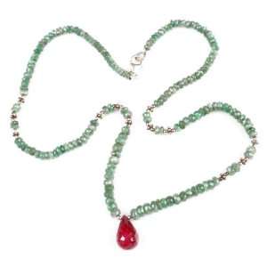   Faceted Emerald & Ruby Drop Beaded Single Strand Necklace Jewelry