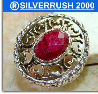 HUGE RED RUBY .925 SILVER RING ; SIZE 9 ; the head of ring 1 1/8 