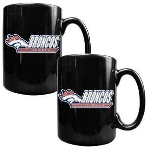  Denver Broncos 2pc Black Ceramic Mug Set
