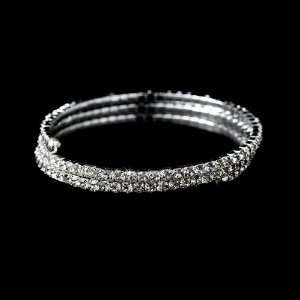  Silver Clear Rhinestone 3 Row Coil Bracelet Jewelry
