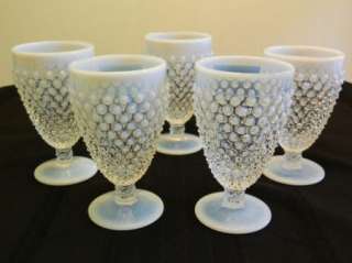 Vintage FENTON FRENCH OPALESCENT HOBNAIL 5 FOOTED TUMBLERS WATER 