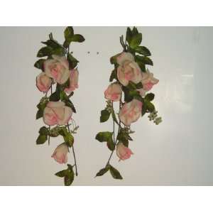  White Roses/pink Vine Greenery (2 Pieces) 