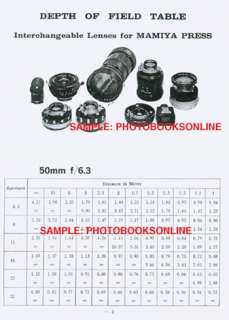 Mamiya Mamiya Sekor Press Lenses Depth of Field Tables  