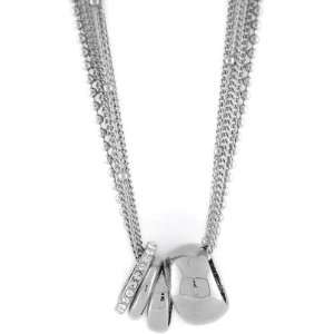  Silver Toned Multi Chain Ring Charm Necklace Jewelry