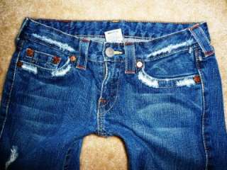 True Religion Low Rise Medium Wash Distressed BOBBY Flare Jeans euc 