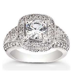  1.33CT Vintage Halo Diamond Ring Engraved 14K Round 