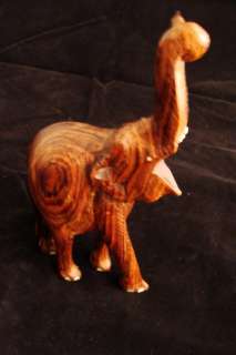 OLD ASIAN ART ELEPHANT CARVED TRUNK UP BONE INLAY  