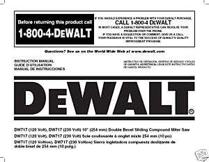 Dewalt 10 Miter Saw Instruction Manual Model #DW717  