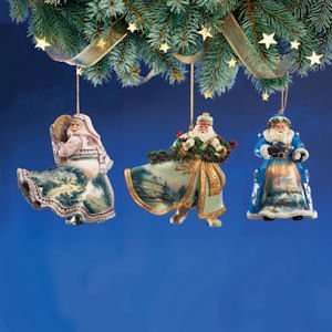 Bradford Exchange Thomas Kinkade Victorian Santas Set of 3 Ornaments